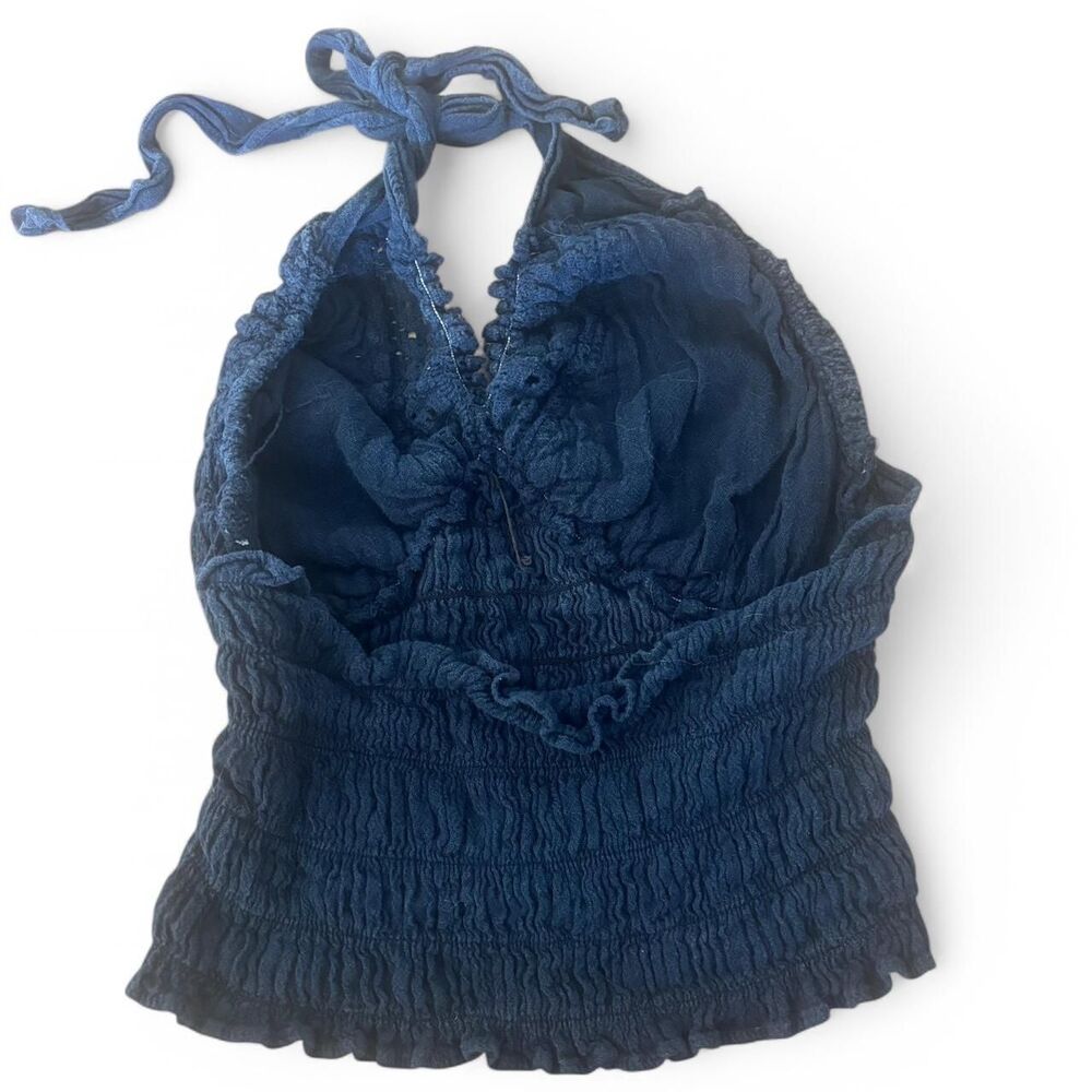 Navy blue halter top with ruffles